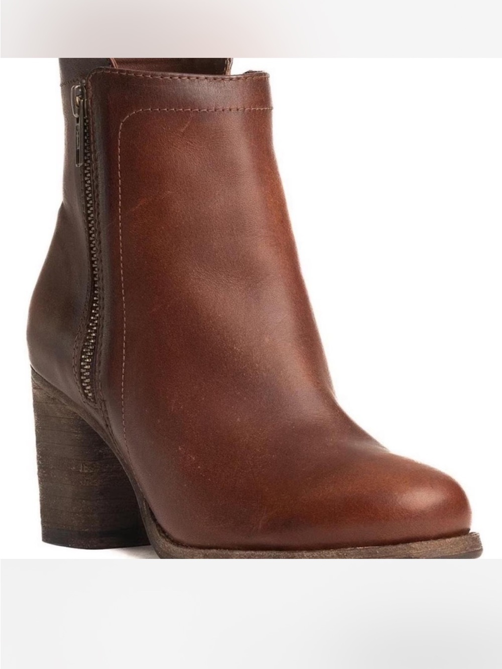 Frye Addie Brown Leather Ankle Boot with Double Side Zip